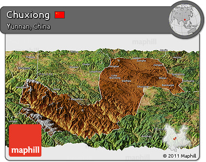 Physical Panoramic Map of Chuxiong, satellite outside