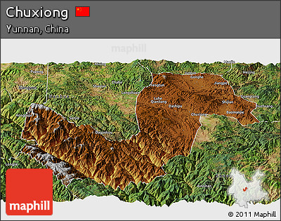 Physical Panoramic Map of Chuxiong, satellite outside
