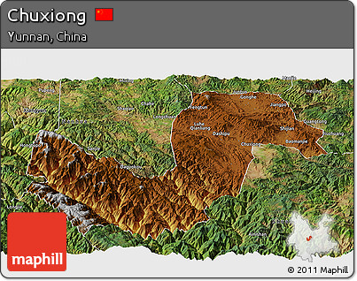 Physical Panoramic Map of Chuxiong, satellite outside