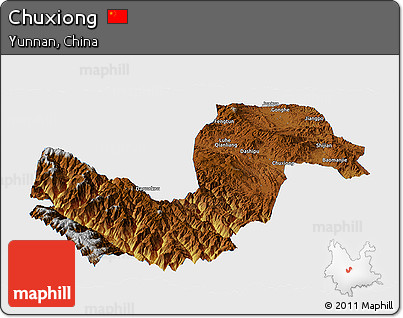 Physical Panoramic Map of Chuxiong, single color outside