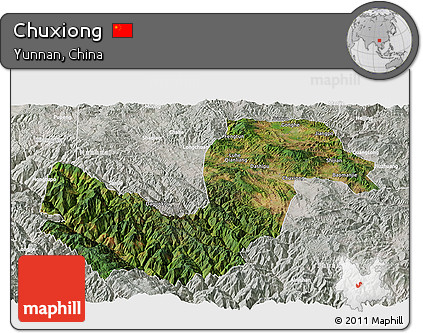 Satellite Panoramic Map of Chuxiong, lighten, semi-desaturated