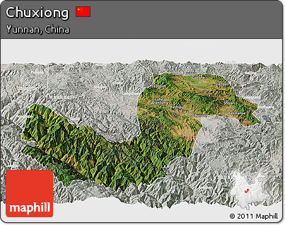 Satellite Panoramic Map of Chuxiong, lighten, semi-desaturated