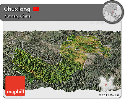 Satellite Panoramic Map of Chuxiong, semi-desaturated