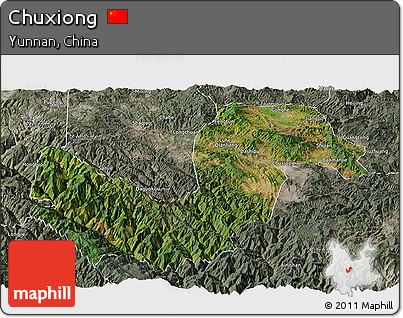 Satellite Panoramic Map of Chuxiong, semi-desaturated
