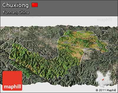 Satellite Panoramic Map of Chuxiong, semi-desaturated