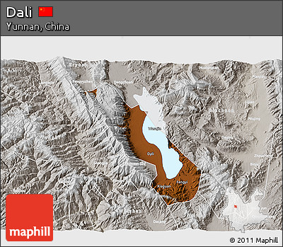 Physical 3D Map of Dali, lighten, semi-desaturated