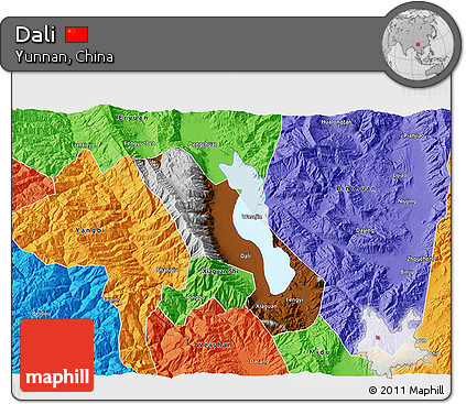 Physical 3D Map of Dali, political outside