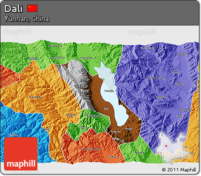 Physical 3D Map of Dali, political outside