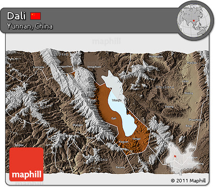 Physical 3D Map of Dali, semi-desaturated