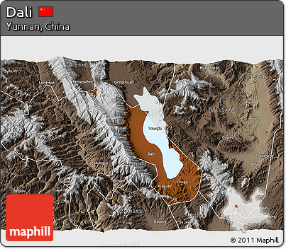 Physical 3D Map of Dali, semi-desaturated