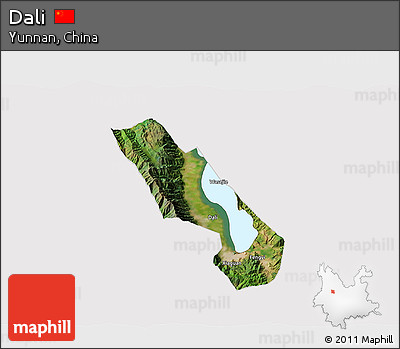 Satellite 3D Map of Dali, cropped outside