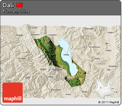 Satellite 3D Map of Dali, shaded relief outside