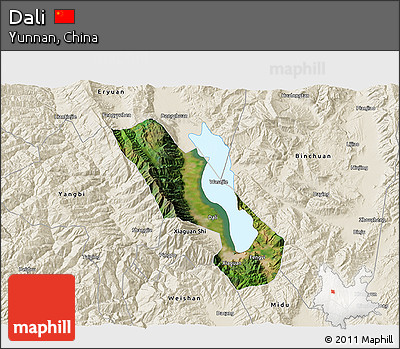 Satellite 3D Map of Dali, shaded relief outside