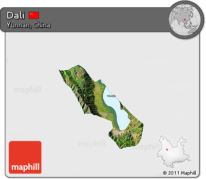 Satellite 3D Map of Dali, single color outside