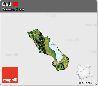 Satellite 3D Map of Dali, single color outside