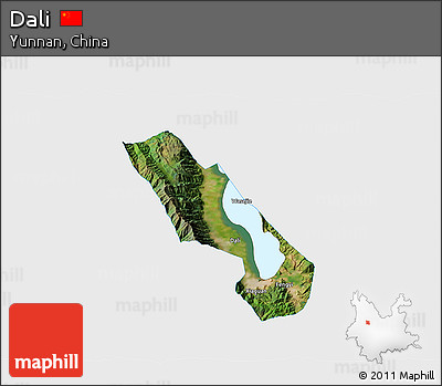 Satellite 3D Map of Dali, single color outside