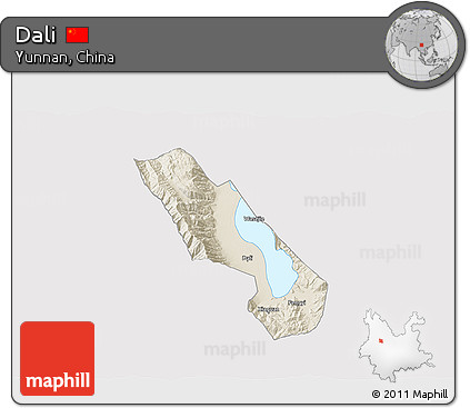 Shaded Relief 3D Map of Dali, cropped outside