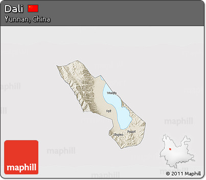 Shaded Relief 3D Map of Dali, cropped outside