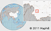 Gray Location Map of Dali, highlighted country, hill shading