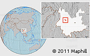 Gray Location Map of Dali, highlighted parent region, hill shading