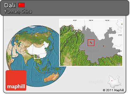 Satellite Location Map of Dali, highlighted country, highlighted parent region