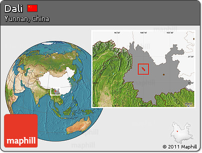 Satellite Location Map of Dali, highlighted country, highlighted parent region