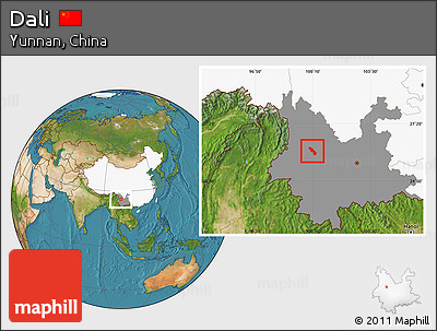 Satellite Location Map of Dali, highlighted country, highlighted parent region