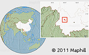 Savanna Style Location Map of Dali, highlighted country, hill shading