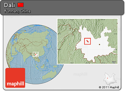 Savanna Style Location Map of Dali, highlighted parent region, hill shading