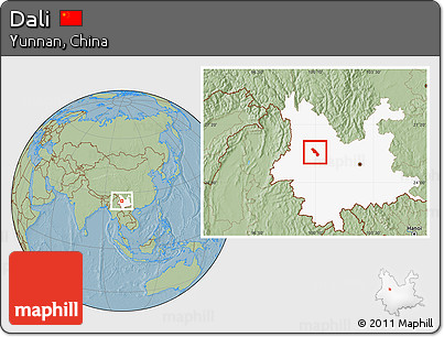 Savanna Style Location Map of Dali, highlighted parent region, hill shading