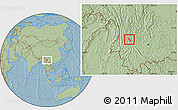 Savanna Style Location Map of Dali, hill shading