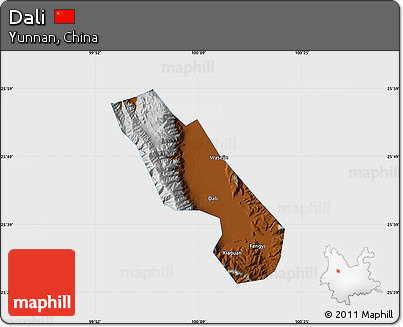 Physical Map of Dali, single color outside