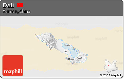 Classic Style Panoramic Map of Dali, single color outside
