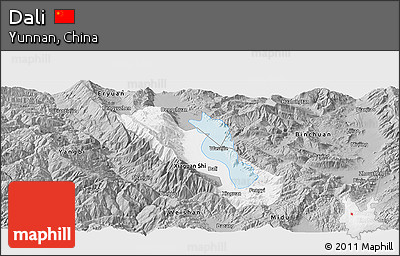 Gray Panoramic Map of Dali