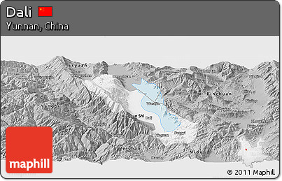 Gray Panoramic Map of Dali