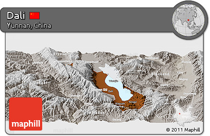 Physical Panoramic Map of Dali, lighten, semi-desaturated