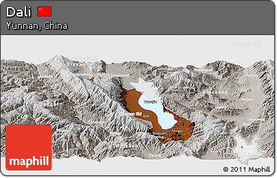 Physical Panoramic Map of Dali, lighten, semi-desaturated