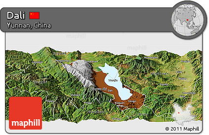 Physical Panoramic Map of Dali, satellite outside