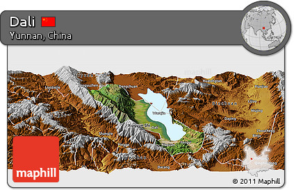 Satellite Panoramic Map of Dali, physical outside