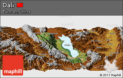 Satellite Panoramic Map of Dali, physical outside