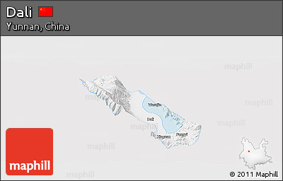 Silver Style Panoramic Map of Dali, single color outside