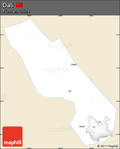 Classic Style Simple Map of Dali, single color outside