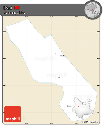 Classic Style Simple Map of Dali, single color outside
