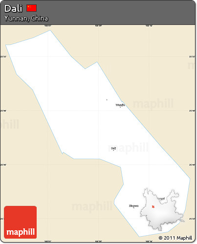 Classic Style Simple Map of Dali, single color outside