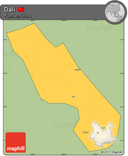Savanna Style Simple Map of Dali, cropped outside