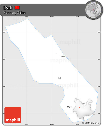 Silver Style Simple Map of Dali, single color outside