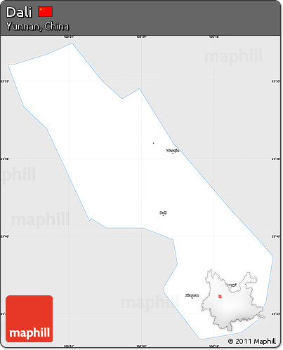 Silver Style Simple Map of Dali, single color outside