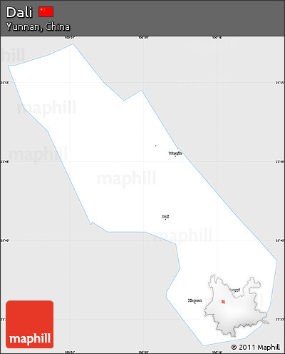 Silver Style Simple Map of Dali, single color outside