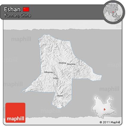 Gray 3D Map of Eshan, single color outside