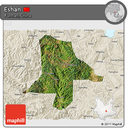 Satellite 3D Map of Eshan, shaded relief outside